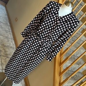 Talbots midi dress black red abstract print size 10